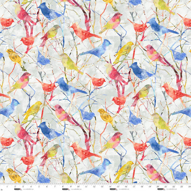 Air Mail Bird Silhoutte Allover Mist Nancy Smith Studio E Cotton Fabric SE-8497-19