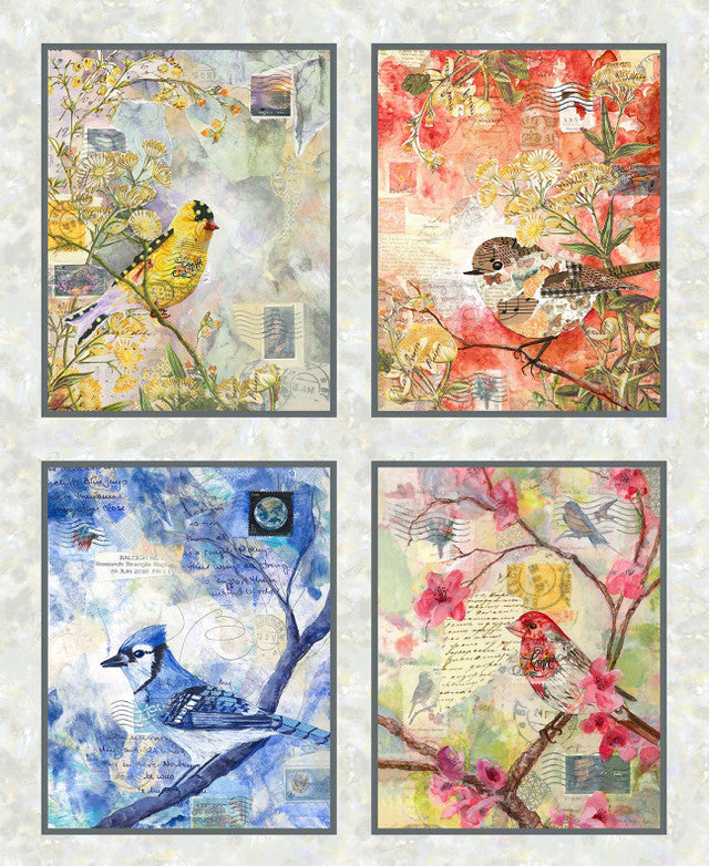 Air Mail Four 15"x19" Blocks Panel 36" Mist Nancy Smith Studio E Cotton Fabric SE-8506-19
