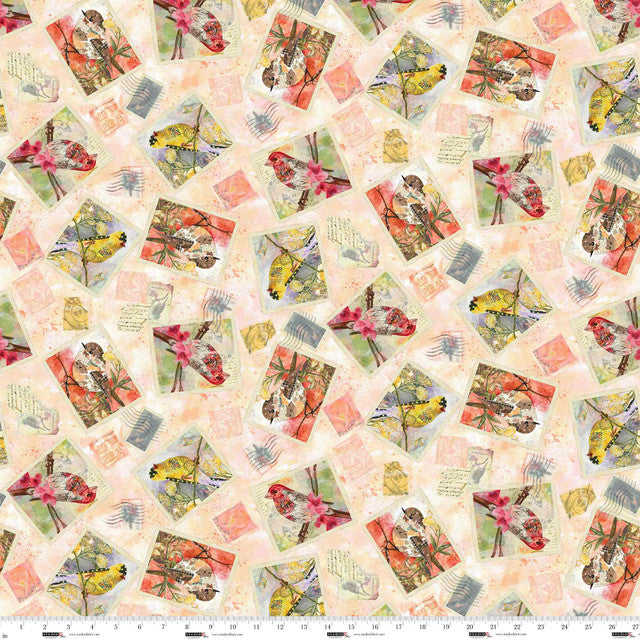 Air Mail Postcard Toss Peach Nancy Smith Studio E Cotton Fabric SE-8498-38