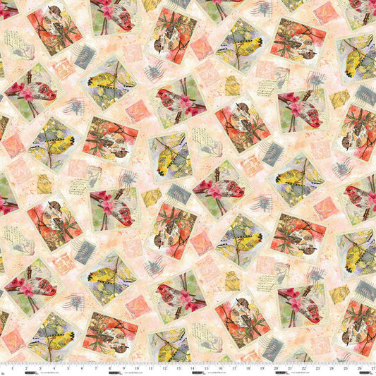 Air Mail Postcard Toss Peach Nancy Smith Studio E Cotton Fabric SE-8498-38