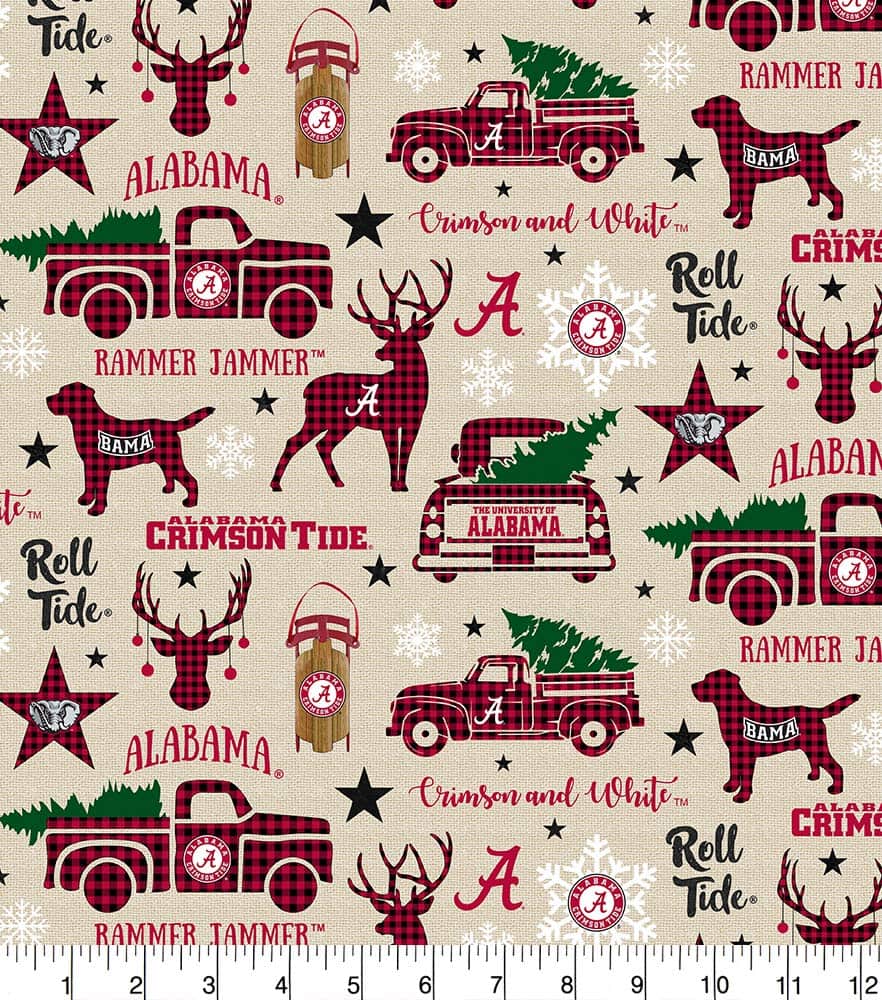 Alabama Crimson Tide Holiday Christmas design Cotton Fabric