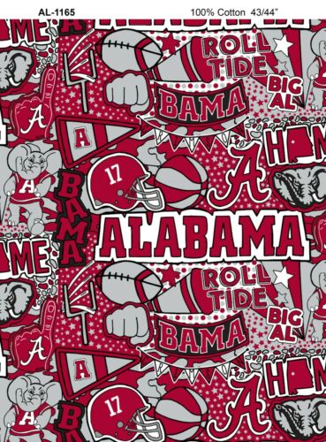 Alabama Crimson Tide NCAA College Pop Art Design Cotton Fabric