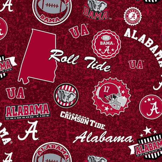 Alabama Crimson Tide NCAA College License Plate design Cotton Fabric