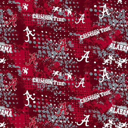 Alabama Crimson Tide NCAA College Splatter Red Sykel Cotton Fabric