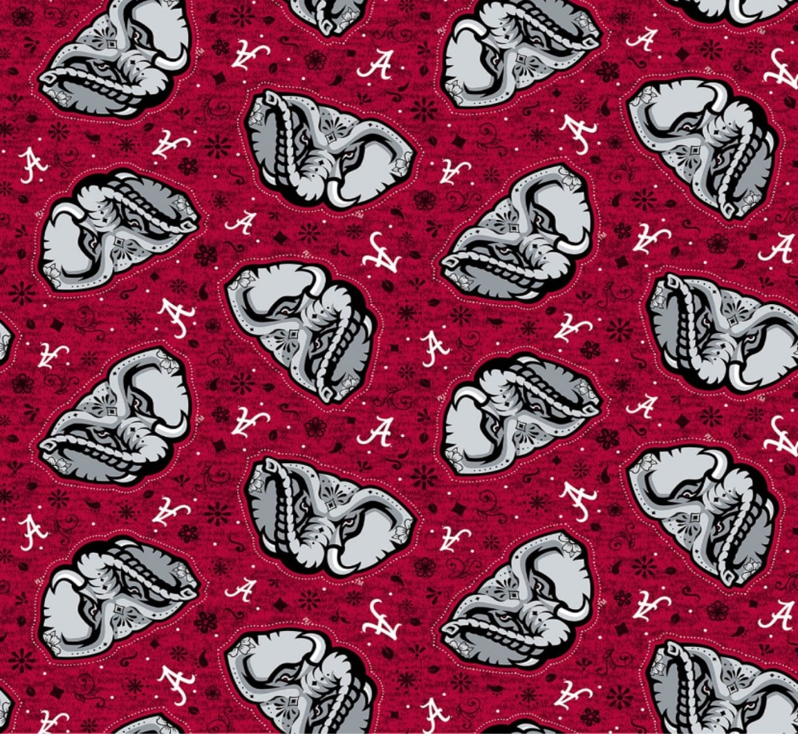 Alabama Crimson Tide NCAA College Sugar Skulls Design Cotton Fabric