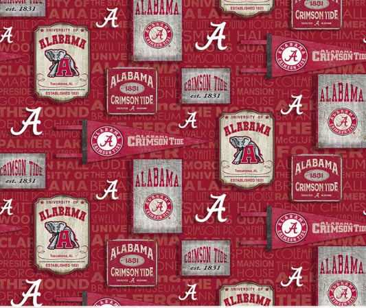 Alabama Crimson Tide NCAA Roll Tide Vintage Pennant Design Cotton Fabric