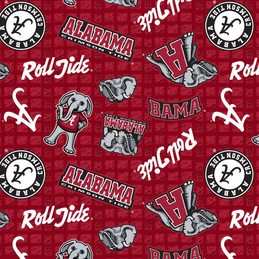 Alabama Crimson Tide NCAA College 108" Wide back Allover Sykel Enterprises Cotton Fabric AL-1395