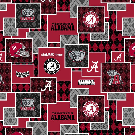 Alabama Crimson Tide NCAA College Argyle Boxes Sykel Enterprises Cotton Fabric SYK-AL-1371