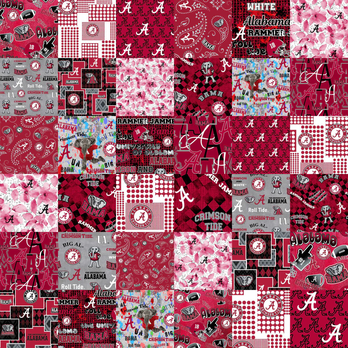 Alabama Crimson Tide NCAA College Cheater Quilt Allover 60" Sykel Cotton Fabric SYK-AL-1363