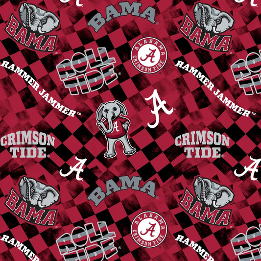 Alabama Crimson Tide NCAA College Check Allover Sykel Enterprises Cotton Fabric SYK-AL-1370