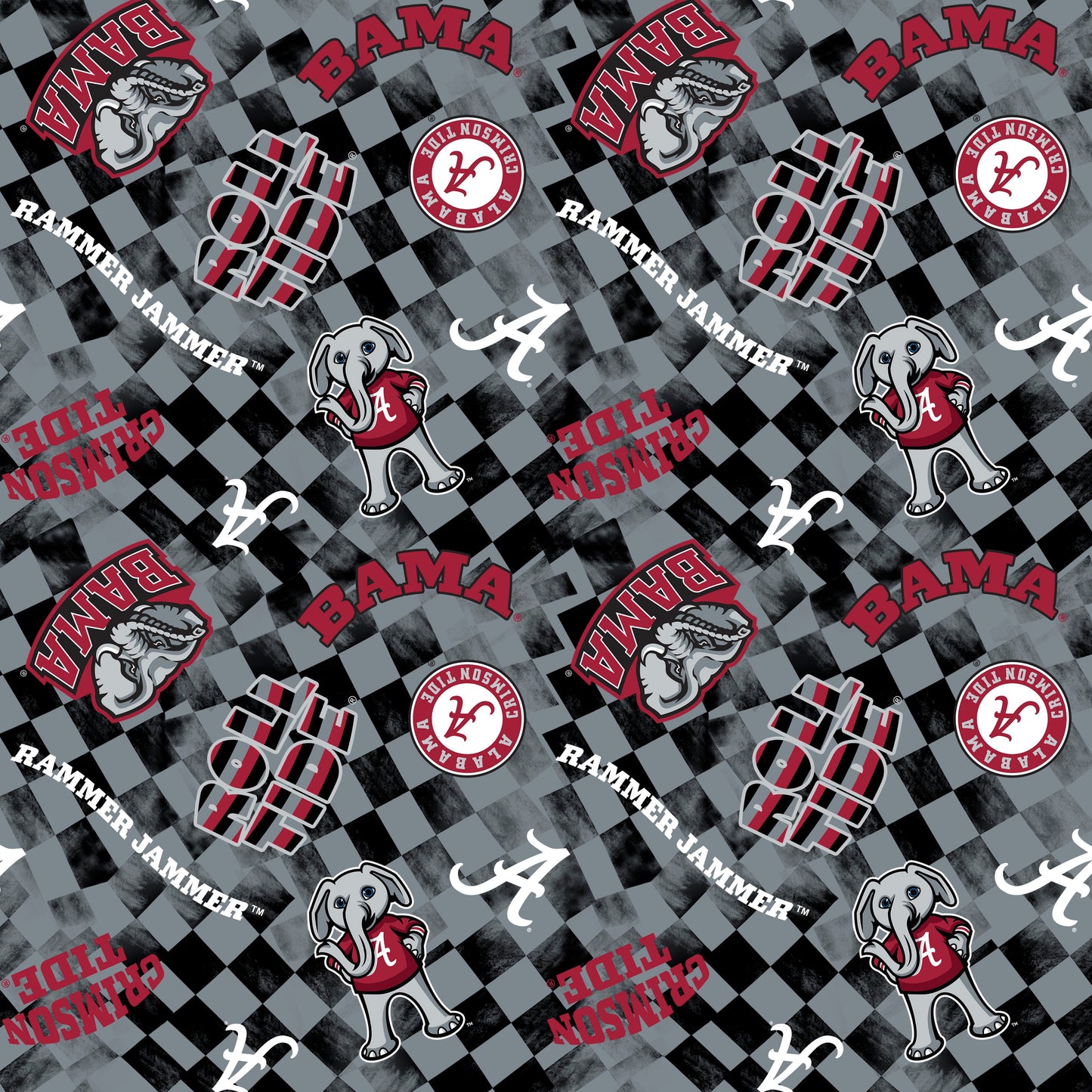 Alabama Crimson Tide NCAA College Checks Gray Sykel Enterprises Canvas Duck Cloth Cotton Fabric AL-1380-GRAY