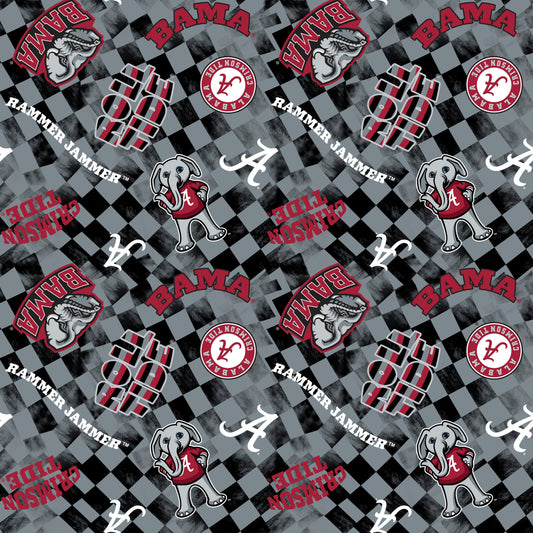 Alabama Crimson Tide NCAA College Checks Gray Sykel Enterprises Canvas Duck Cloth Cotton Fabric AL-1380-GRAY