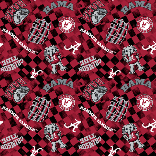 Alabama Crimson Tide NCAA College Checks Red Sykel Enterprises Canvas Duck Cloth Cotton Fabric AL-1380-RED