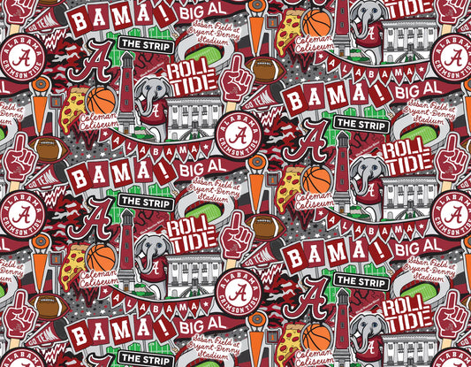 Alabama Crimson Tide NCAA College Doodle Sammy Sykel Enterprises Cotton Fabric SYK-AL-2001