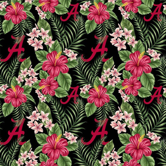 Alabama Crimson Tide NCAA College Tropical Palm Allover Sykel Cotton Fabric