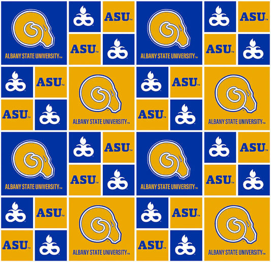 Albany State Golden Rams NCAA College Block Sykel Enterprises Cotton Quilting Fabric ABS-020