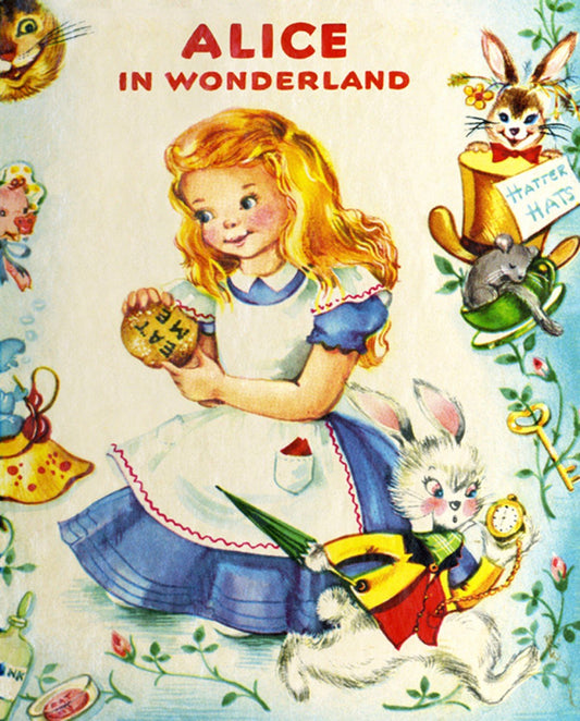 Alice Wonderland Panel 36" Vintage Storybooks David Textiles Cotton Fabric