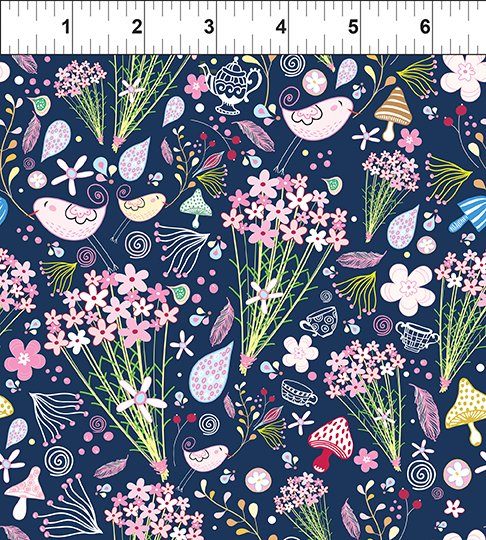 Alice Bouquets Blue In the Beginning Fabrics Cotton Fabric ITB-10AL-1