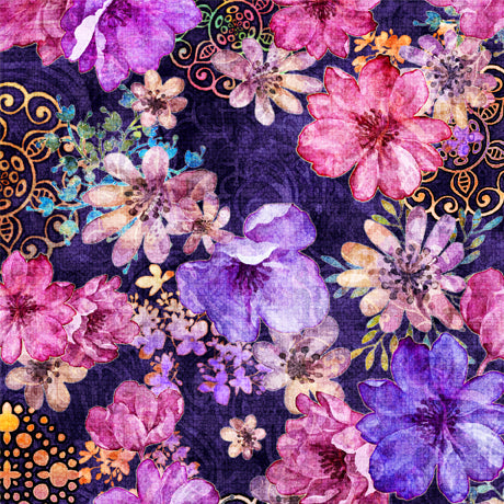 All A Flutter Floral Purple Dan Morris Quilting Treasures Cotton Fabric