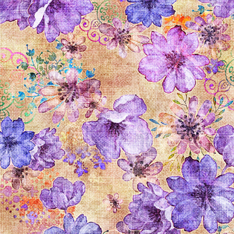 All A Flutter Floral Tan Dan Morris Quilting Treasures Cotton Fabric