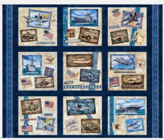 All American Patriotic Block Panel 36" Tanks Jets Airplanes Dan Morris Quilting Treasures Cotton Fabric