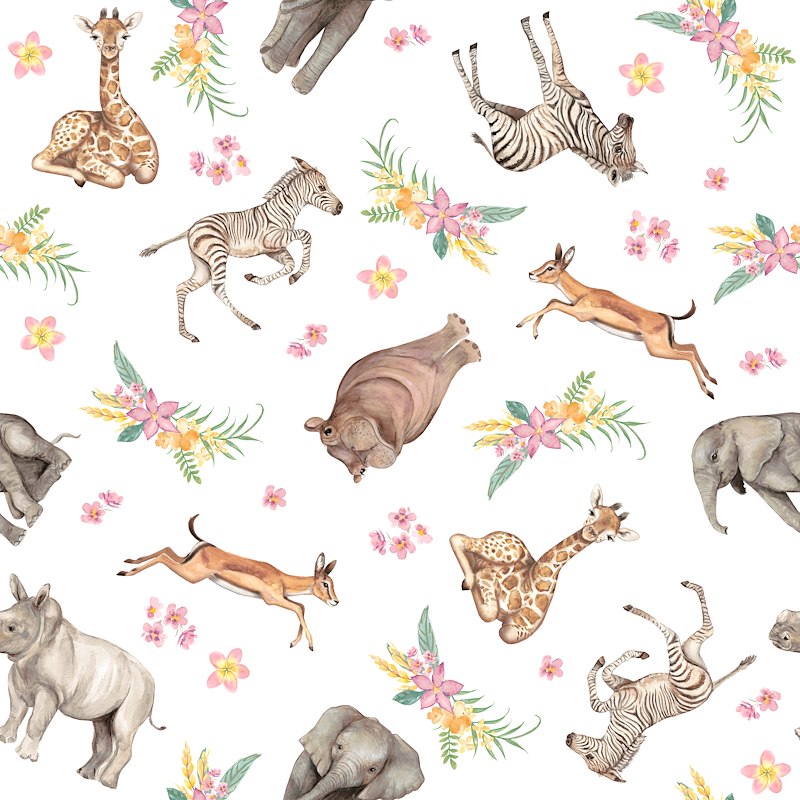 All Big Things Start Small Tossed Herbivores and Floral Multi Beth Reed Studio E Cotton Fabric