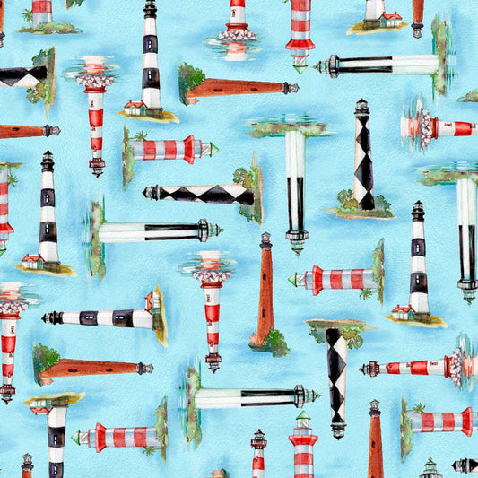 All Carolina Shop Hop 2024 Lighthouse Blue Quilting Treasures Cotton Fabric