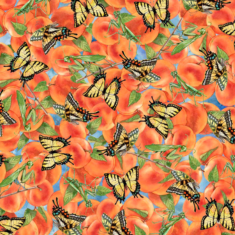 All Carolina Shop Hop 2024 Peaches Butterfly Mantis Peach Quilting Treasures Cotton Fabric