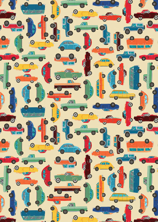 All Carolinas Shop Hop 2023 the Go Cars Cream Benartex Cotton Fabric