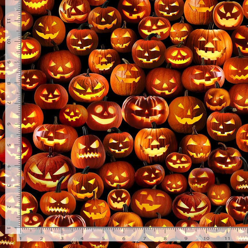 All Hallows Eve Packed Jack O'Lantern Pumpkin Orange Timeless Treasures Cotton Fabric