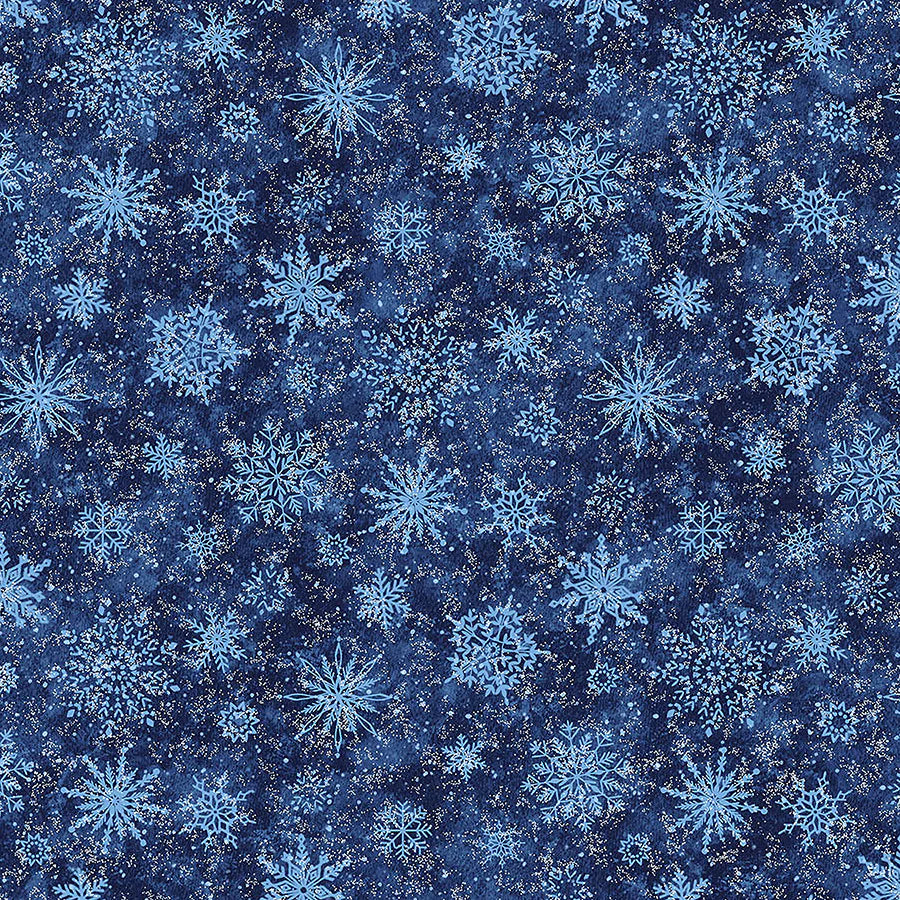 All that Glitters Snowflakes Navy Blue Simon Treadwell Northcott Cotton Fabric