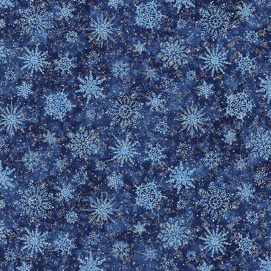 All that Glitters Snowflakes Navy Blue Simon Treadwell Northcott Cotton Fabric