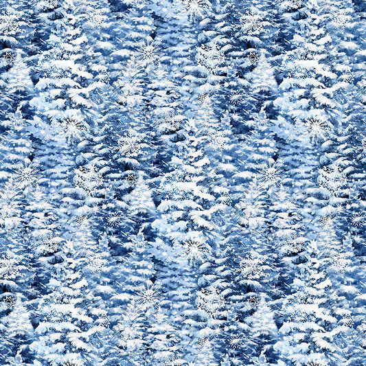 All that Glitters Trees Blue Simon Treadwell Northcott Cotton Fabric