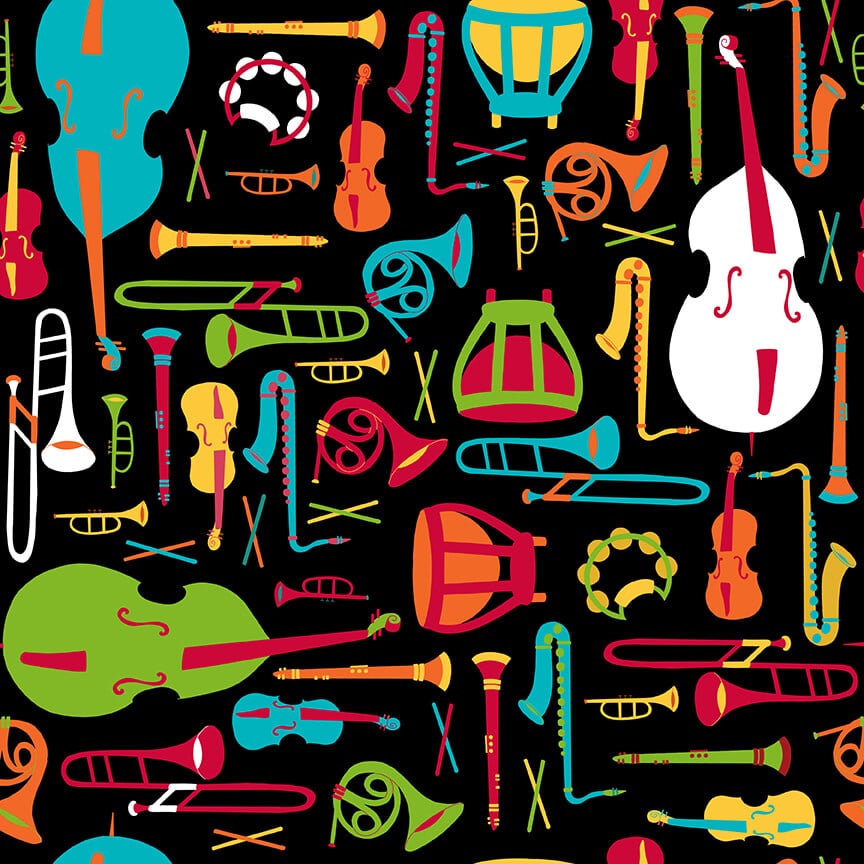 All that Jazz Musicalstruments Black Ink Studios Blank Quilting Cotton Fabric