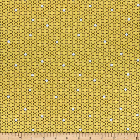 All the Buzz Bees Honeycomb Geo Yellow Quilting Treasures Cotton Fabric