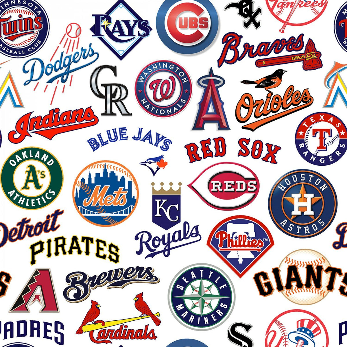All Teams MLB Baseball Logo Fabric Traditions 43-44 inches wide Cotton Fabric MLB-60058-B