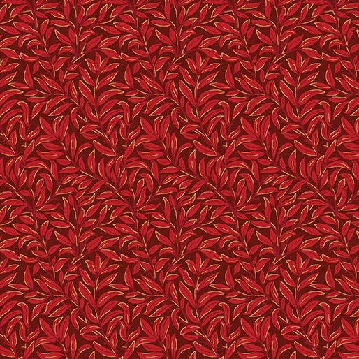 All About Seasons - Winter Breezy Leaves Red Jackie Robinson Benartex Cotton Fabric BE-16856M-10