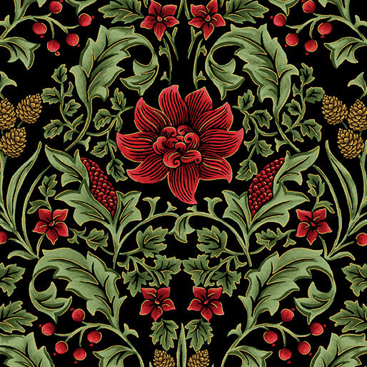 All About Seasons - Winter Tapestry Black Multi Jackie Robinson Benartex Cotton Fabric BE-16854M-12