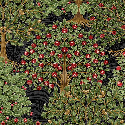All About Seasons - Winter Grand Trees Black Multi Jackie Robinson Benartex Cotton Fabric BE-16853M-12