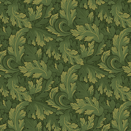 All About Seasons - Winter Twirling Leaves Green Jackie Robinson Benartex Cotton Fabric BE-16328M-44