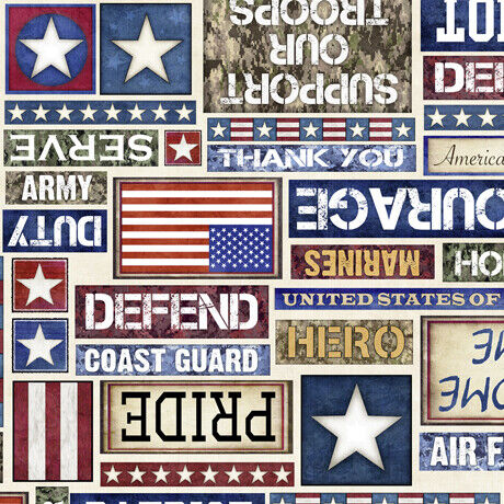 All American Patriotic Text Cream Dan Morris Quilting Treasures Cotton Fabric