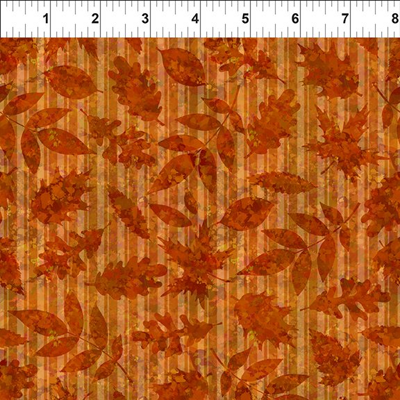 All Blue Ridge Shop Hop 2026 Leaves on Stripes Orange In The Beginning Cotton Fabric ITB-8BR-1