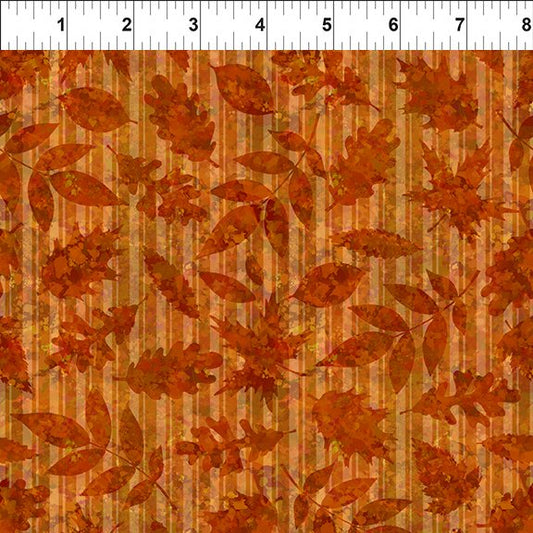 PRE-ORDER | MAY | All Blue Ridge Shop Hop 2026 Leaves on Stripes Orange In The Beginning Cotton Fabric ITB-8BR-1