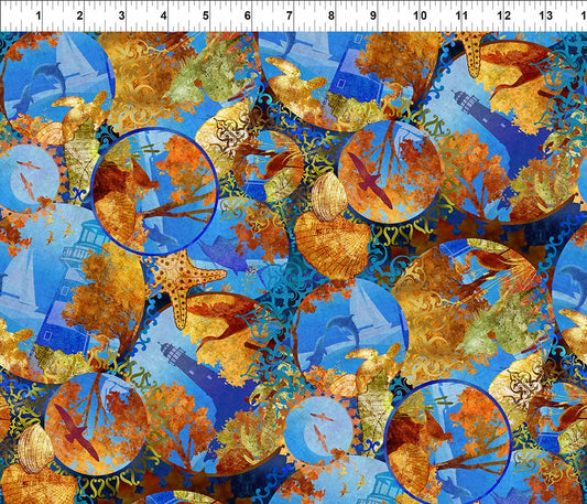 PRE-ORDER | MAY | All Blue Ridge Shop Hop 2026 Ocean Circles Blue In The Beginning Cotton Fabric ITB-6BR-1