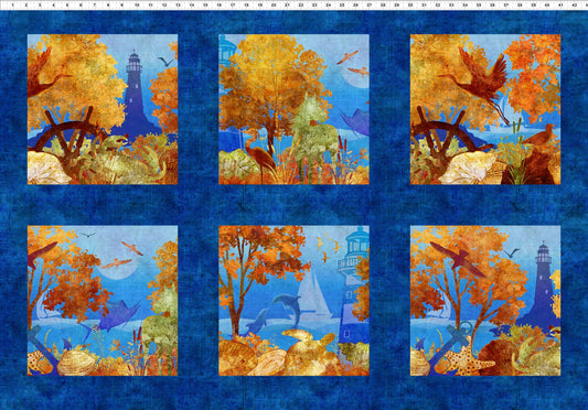 PRE-ORDER | MAY | All Blue Ridge Shop Hop 2026 Ocean Panel 36" Blue In The Beginning Cotton Fabric ITB-2BR-1