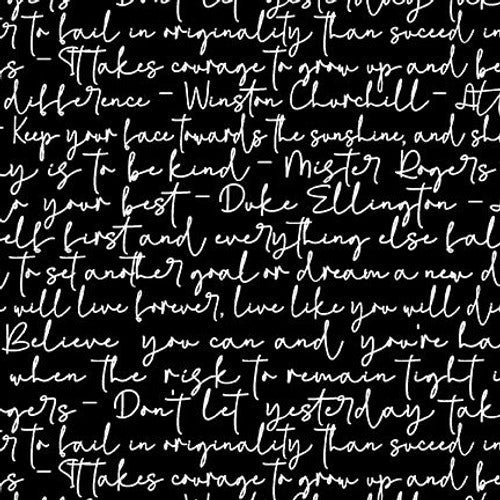 All or Nothing Script Black White Chelsea DesignWorks Studio E Cotton Fabric SE-8226-90