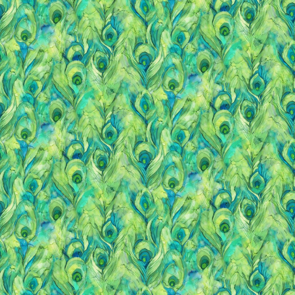 Allure Large Feathers Green Multi Deborah Edwards and Melanie Samra Northcott Cotton Fabric