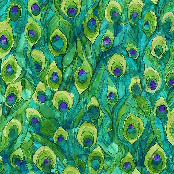 Allure Small Feathers Green Multi Deborah Edwards and Melanie Samra Northcott Cotton Fabric