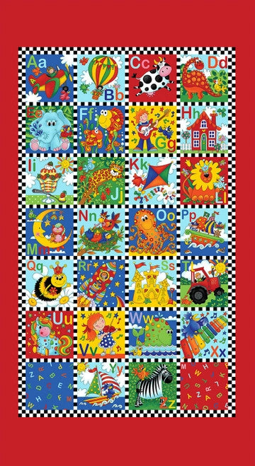 Alpha Babies Alphabet Panel Multi Delphine Cubitt Henry Glass Cotton Fabric