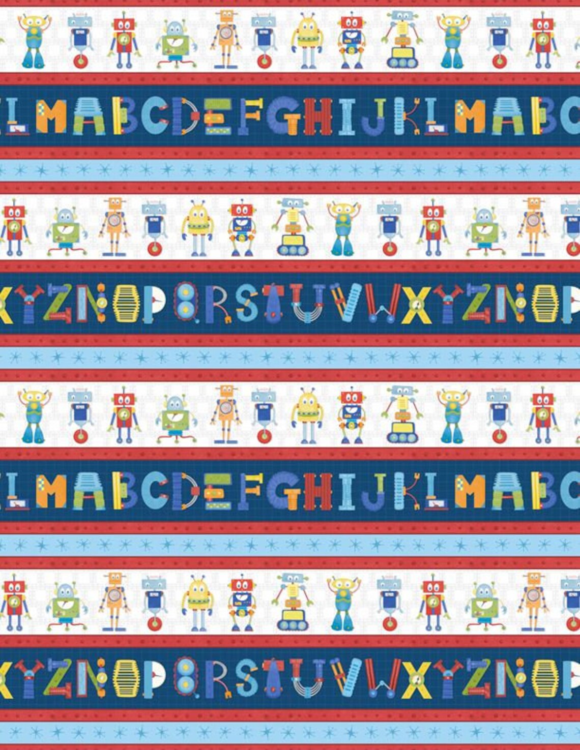 Alpha-Bots Alphabet Kids Stripe Multi Nicole Tamar Wilmington Prints Cotton Fabric